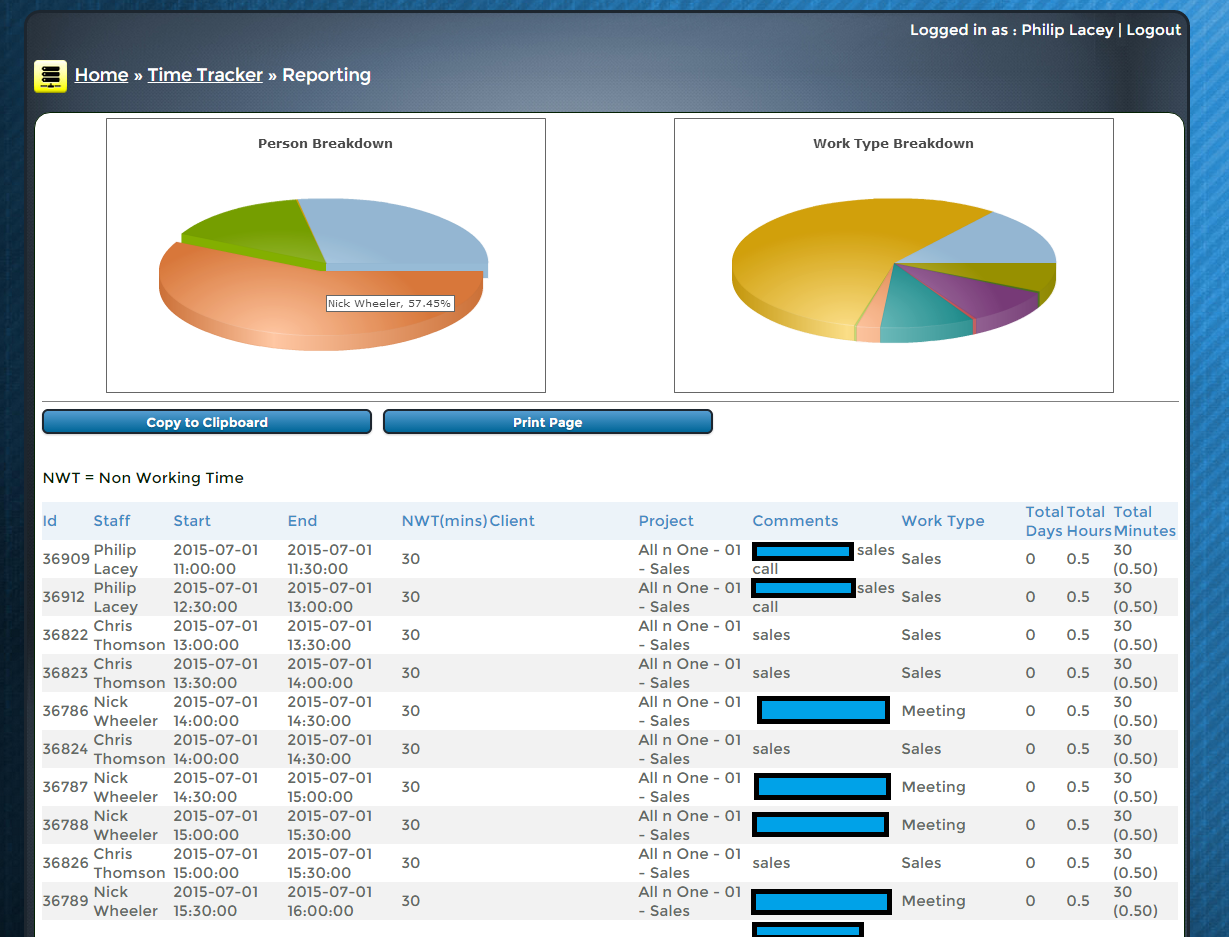 Module - Time Tracker - All n One's bxp software Wixi
