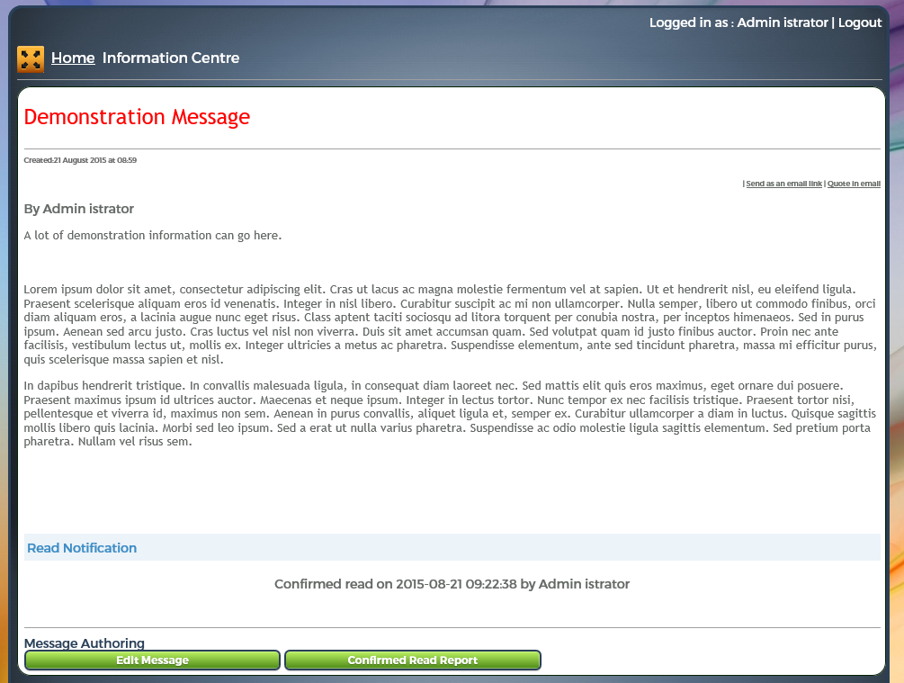Read Confirmation Information Centre - Read Confirmation - All n One's bxp software Wixi